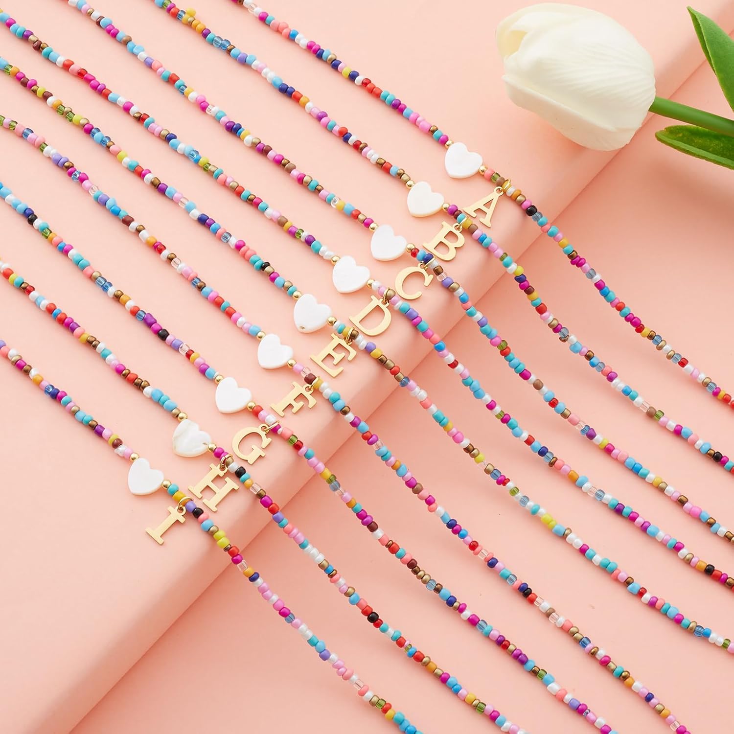 Seensea 26 Letters A to Z Initial Necklace for Women - Colorful Beaded Handmade Choker Rainbow Initial Boho Style - Gift for Women - Image 4