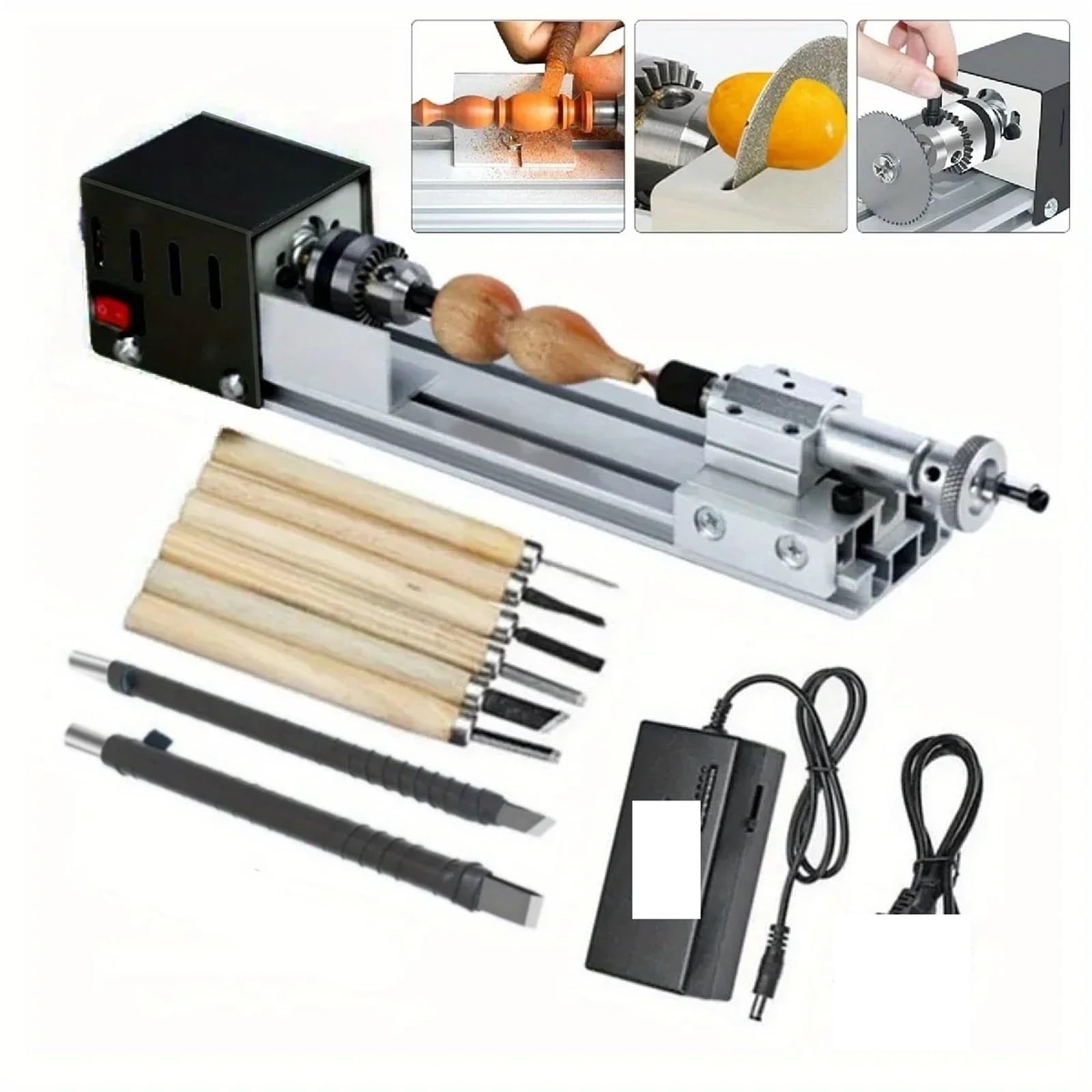 Mini torno, herramienta for carpintería, de madera, fresadora, amoladora, pulidora, broca, juego herramientas rotativas carpintería(Luxury)