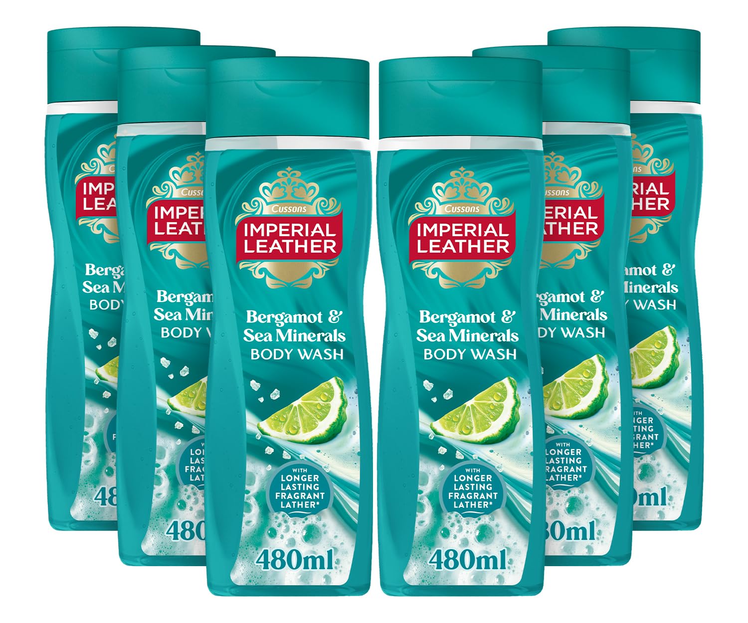 Imperial Leather Bergamot & Sea Minerals Body Wash Shower Gel, Rich Creamy Lather & Long-lasting Luxury Fragrance, Vegan & Cruelty Free (6 x 480ml)