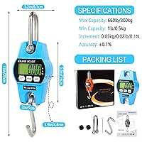 Vista 5 de Balanza digital de grúa Outmate 300kg/660lbs 200kg/440lbs con LED, balanza colgante mini portátil para garaje, granja, caza, pesca, etc 661.4