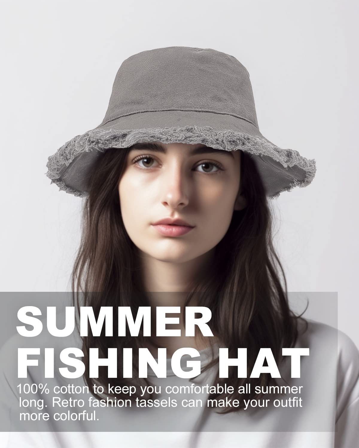 Zylioo Chapeau de soleil bob effiloché de petite taille, chapeau de pêcheur tendance à pompons pour petites têtes, chapeau de voyage d'été