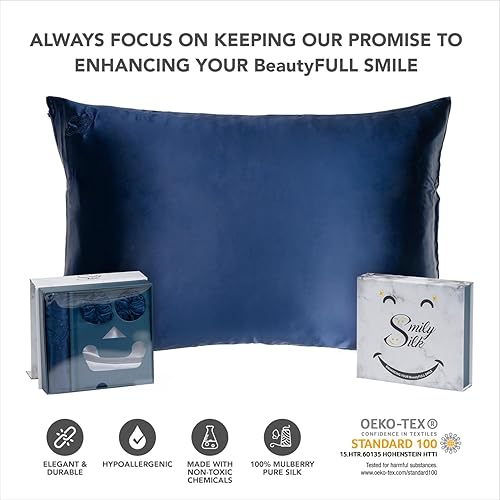 Vista 8 de Smily - Funda de almohada de seda para cabello y piel, 100 % seda de morera 22Momme 6A, con cremallera, transpirable, refrescante, Paquete Smily N
