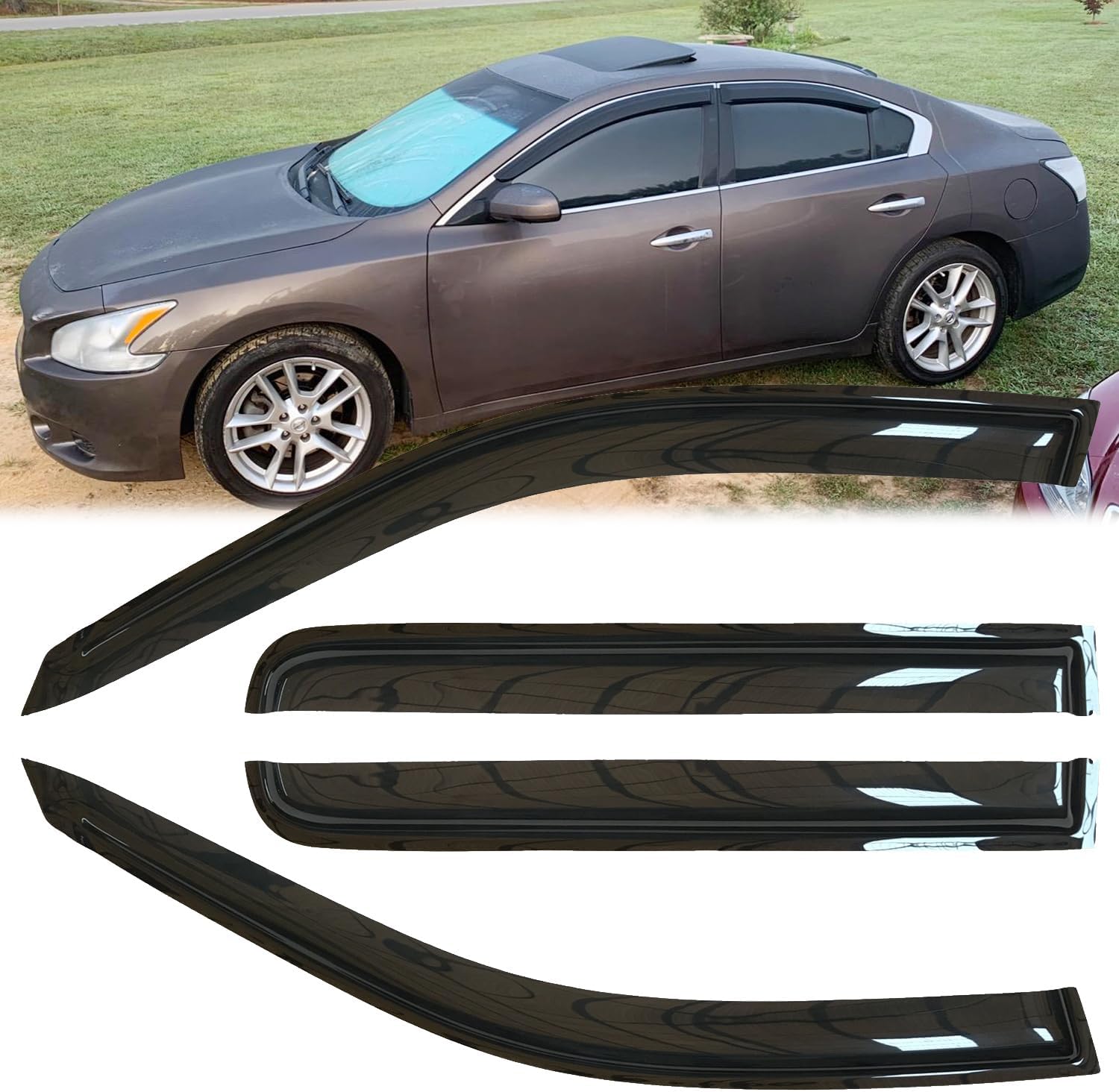 4pcs Shatterproof Outside Mount Style Sun Rain Guards Side Window Wind Deflectors Vent Window Visors for 06 Lincoln Zephyr 07-12 Lincoln MKZ 06-12 Fusion 06-11 Mercury Milan 94550
