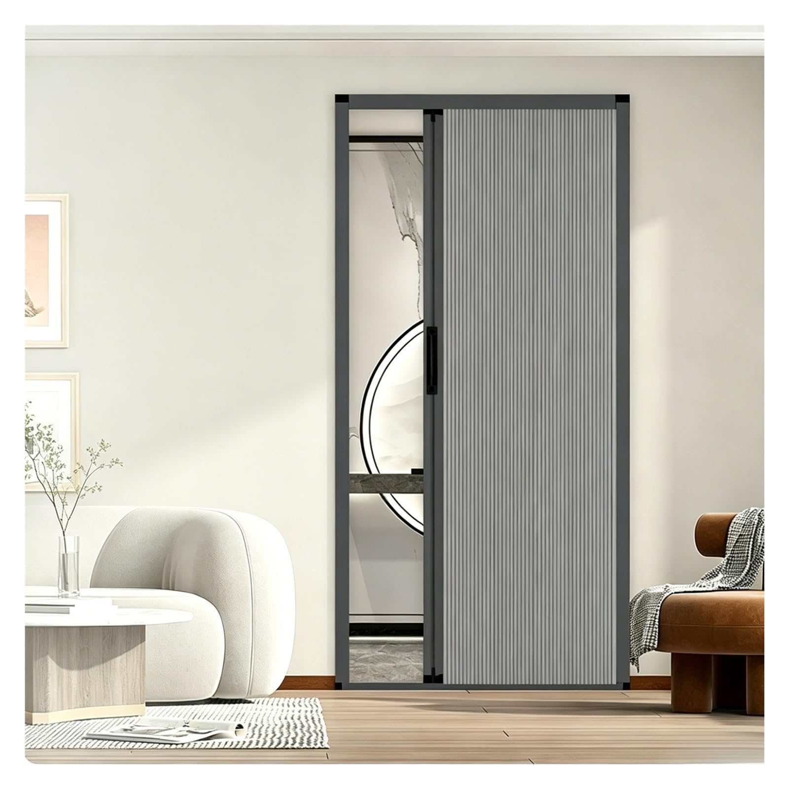 Aluminum Frame Accordion Door, No Drill Folding Room Divider, Space-Saving Blackout Privacy Screen for Bedroom, Balcony, Closet, Pantry, Customizable Partition(Gray,W x h 105x200cm)