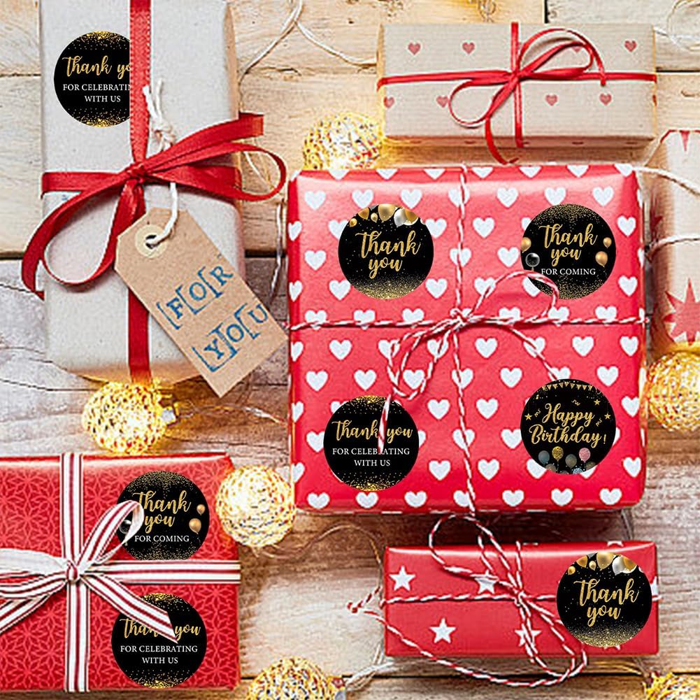 500Pcs Stickers 1inch Round Black Stickers Roll Waterproof Self-Adhesive Happy Birthday Tags Sticker for Birthday Party Envelopes Invitations Cards Decorations