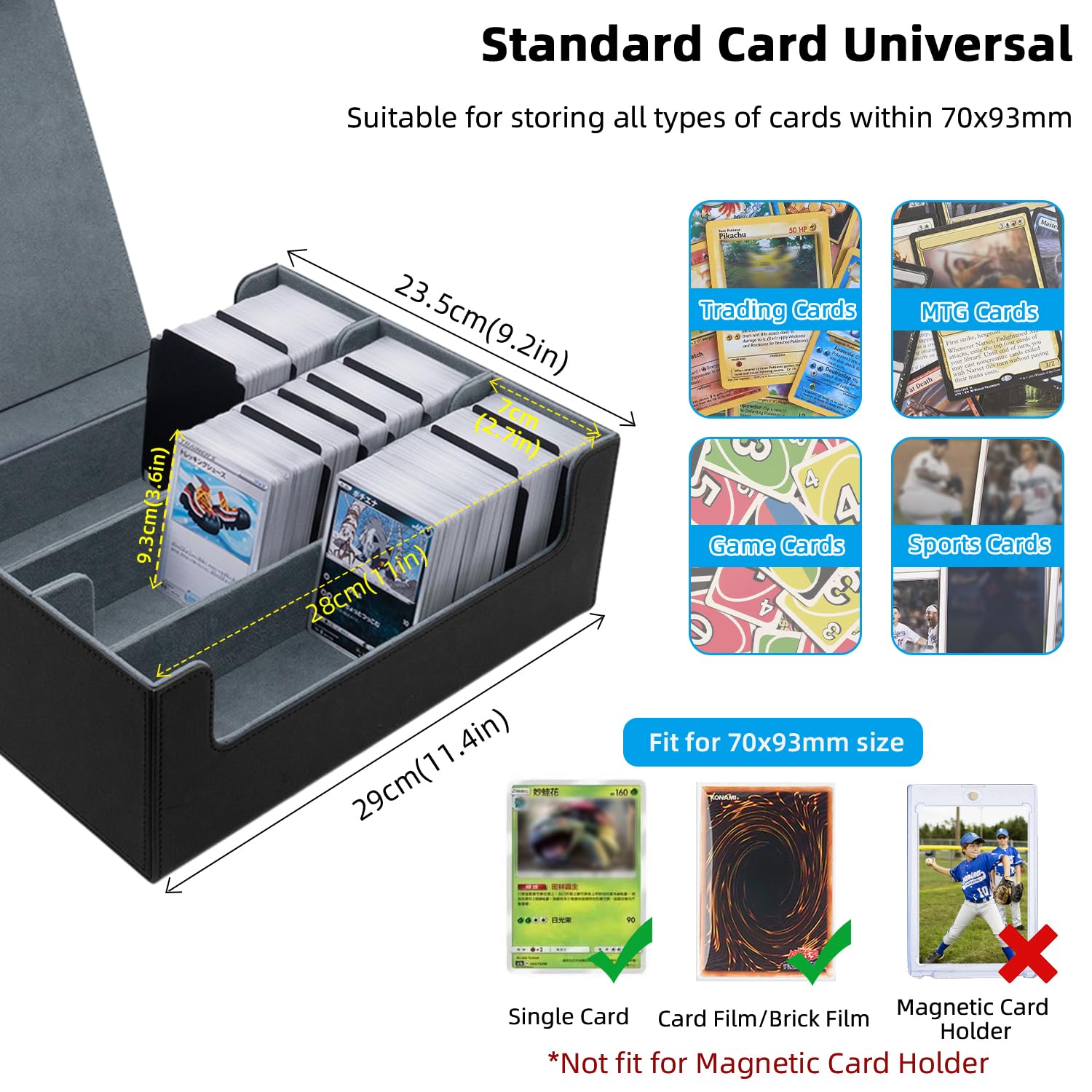Mcbazel Card Deck Box for MTG 1800+ Cards, Magnetic Holder with 3 Rows and 8 Dividers, Black, Large - Image 3