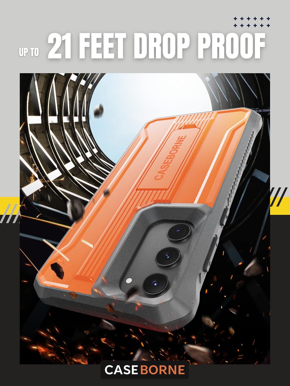 CaseBorne Compatible with Samsung Galaxy S23 5G Case, Rugged Full-Body Multi-Layer Protective Cover with Kickstand Screenless (Formerly ArmadilloTek) - Orange