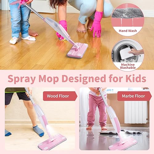 Miniatura 8 de Trapeador con atomizador para niños, juego de limpieza de mopa para niños, juego de mini trapeador de trabajo real y recogedor de escoba para niños,