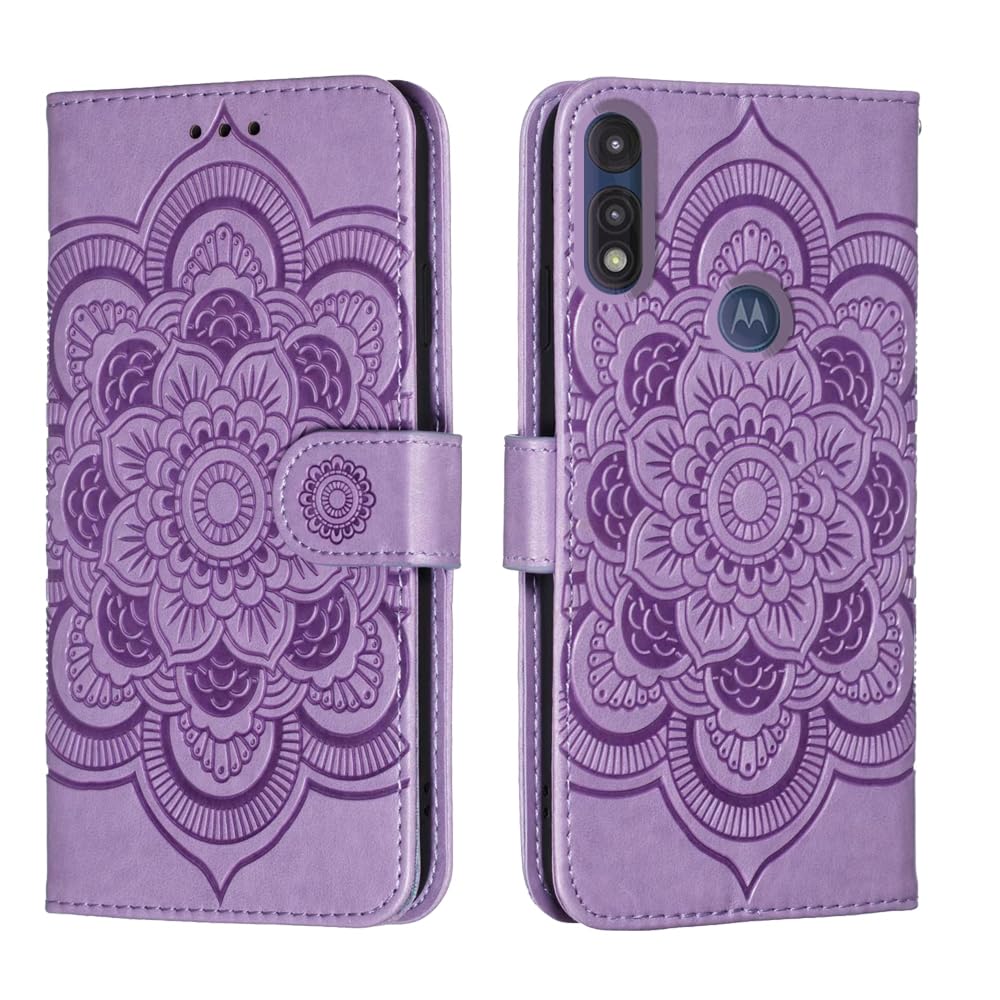 Funda tipo cartera para Motorola Moto E (2020) con tarjetero, función atril, magnética, de piel suave, para Moto E 2020 (morado)