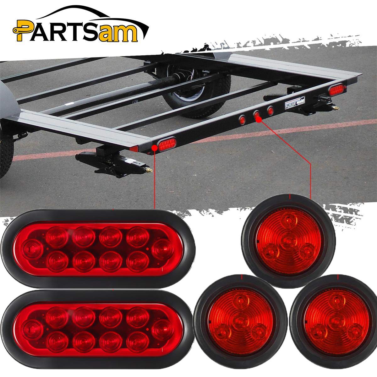 Buy Partsam Red Led Trailer Tail Light Kit 12V, Sealed 2Pcs 6 Inch Oval
