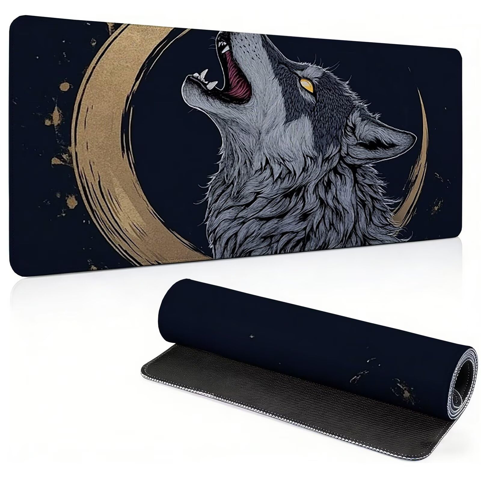 Tappetino Mouse Gaming, 1200x600mm Tappetino Mouse XXL nero 0c0-330 | Mouse Pad Grande, Ottimizzato per i Sensori da Gioco, Migliora Precisione e Velocità, per Mac e PC, lupi