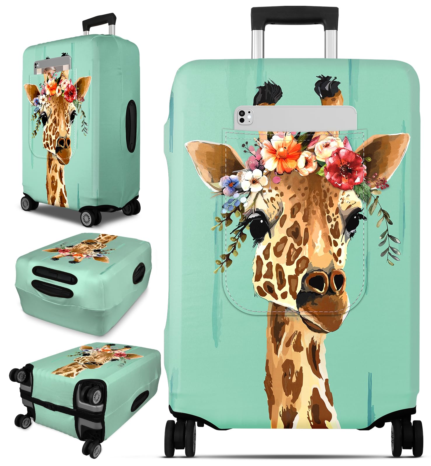Slohif Luggage Cover for Suitcase Tsa Approved Protector - Giraffe Luggage Sleeve Large Suit Case Cover Travel Stretch Baggage Case Protective Washable Fit 28-30 Inch