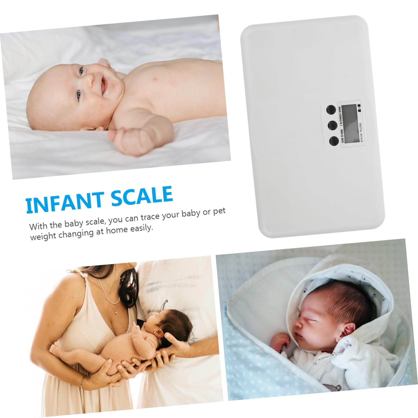 KOMBIUDA Elektronische Gewichtswaage Haustierwaage und Kunststoff Babywaage aus Digitale mit 150kg Kapazität und Flachem Design für Gebrauch zu Hause