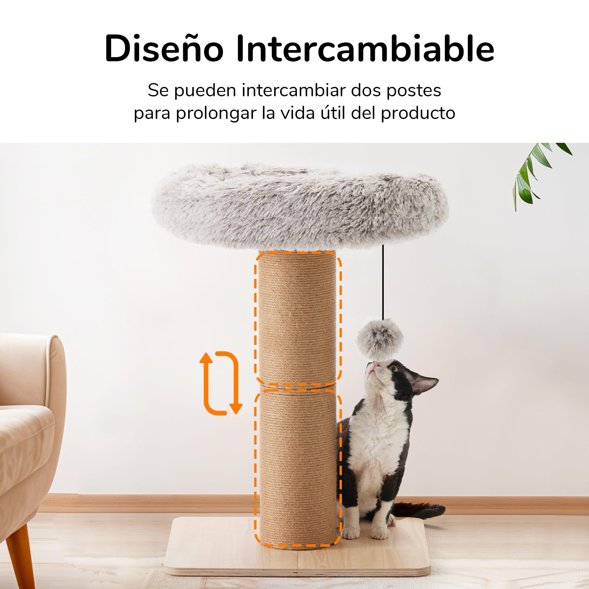 FUKUMARU Poste rascador para gatos, rascador para gatos de 30 pulgadas de alto con percha para gatos de interior, torre para gatos pequeños con cama y poste de 5.5 pulgadas de ancho, muebles de árbol