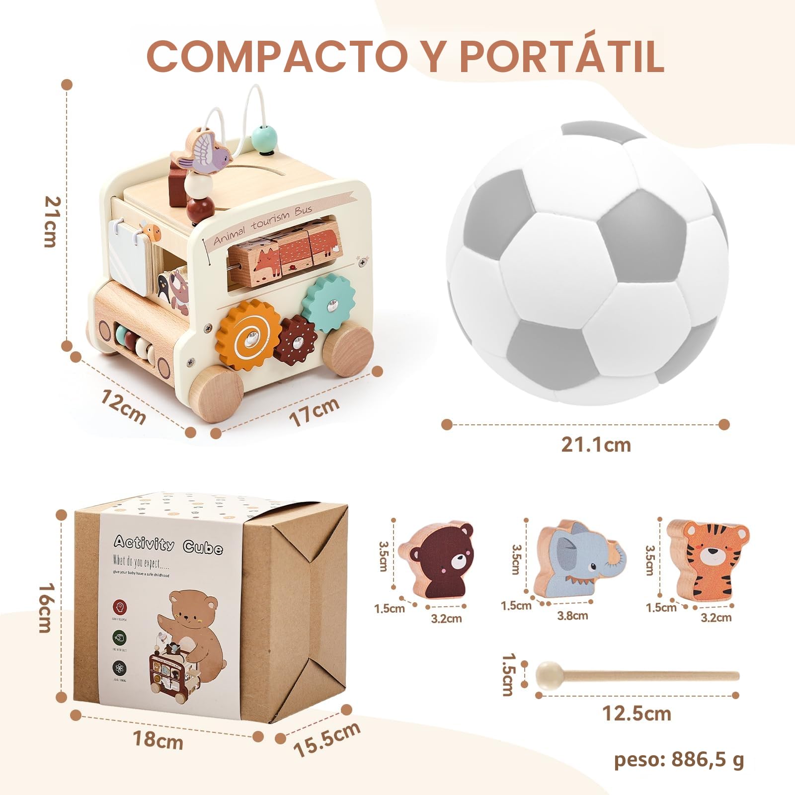 OESSUF Cubo de motricidad para bebé Montessori a Partir de 1 año, 9 en 1 autobús, Juguete de motricidad para más de 12 Meses, Juguete de Madera para bebés a Partir de 1 Regalo para niñas y niños