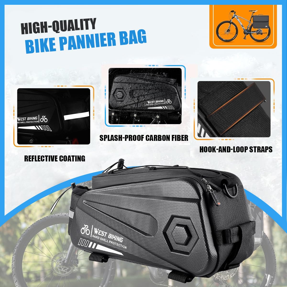 8,6L Borse Bici Posteriore Laterali,Borsa Bici Resistente all'Acqua con Guscio Rigido ad alta Resistenza,Include una Tracolla Aggiuntiva per il Trasporto a Spalla