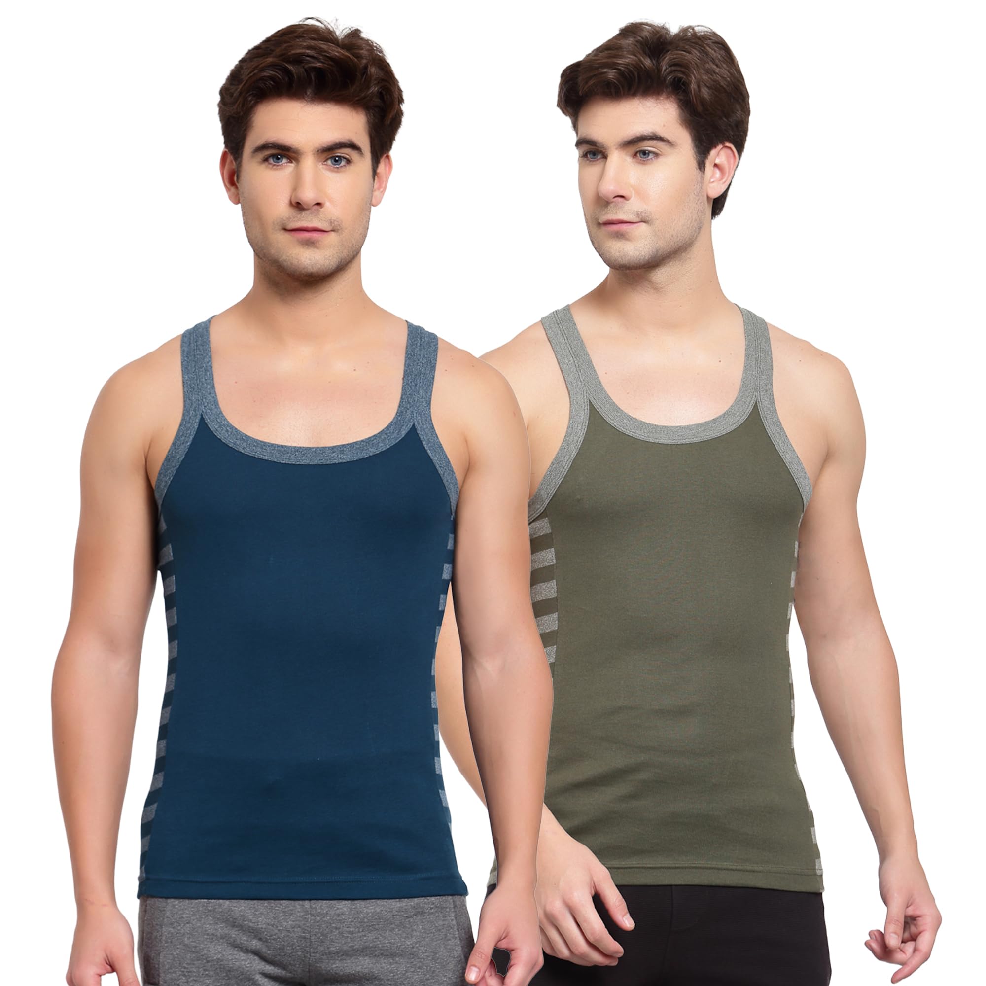 sporto Men's Pure Cotton Solid Side Contrast Panel Gym Vest pack of 2-Assorted-picture-21