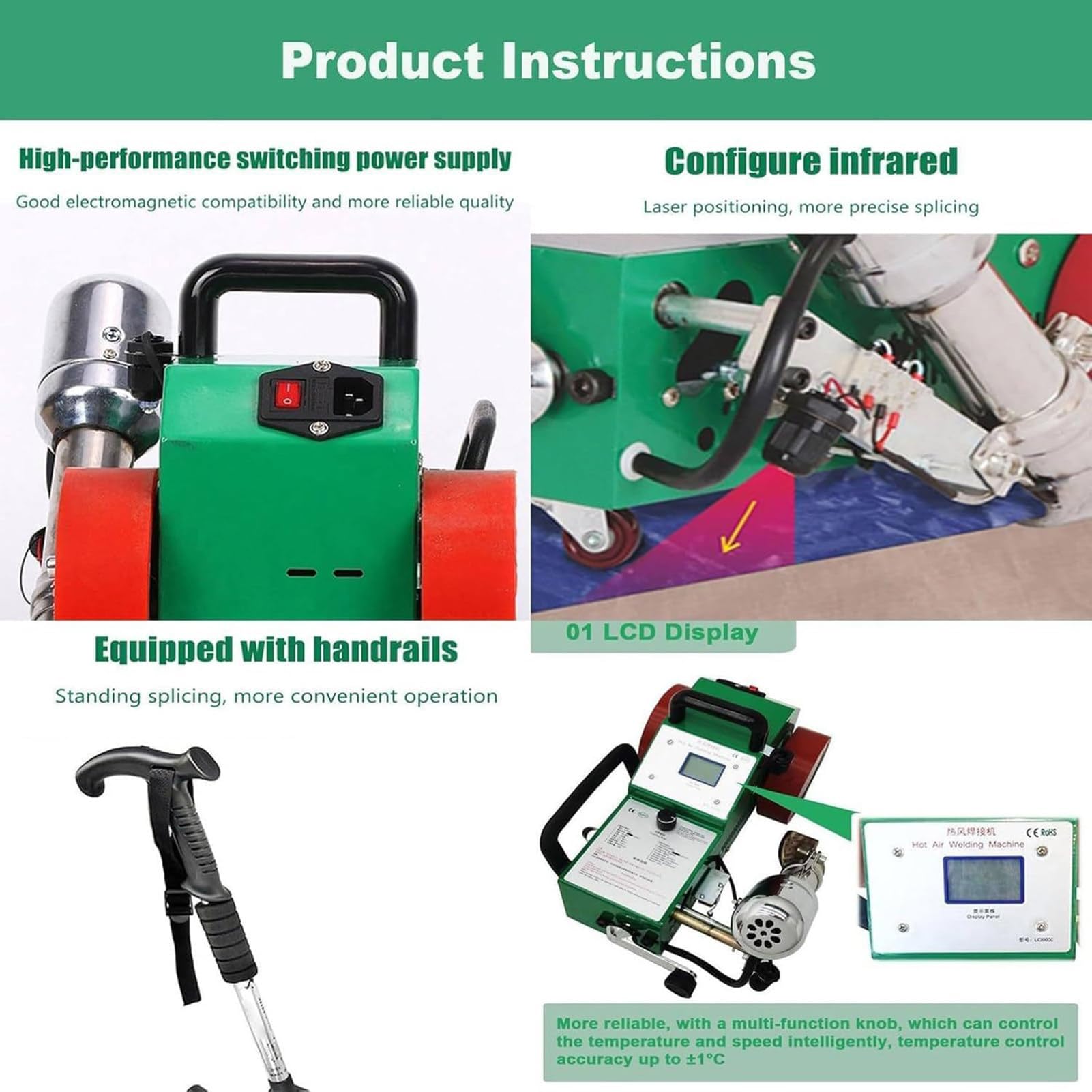 Soldador automático de PVC de 1800 W, equipo de soldadura de plástico, empalmador térmico y herramienta de fusión de calor para lona y tela publicitaria