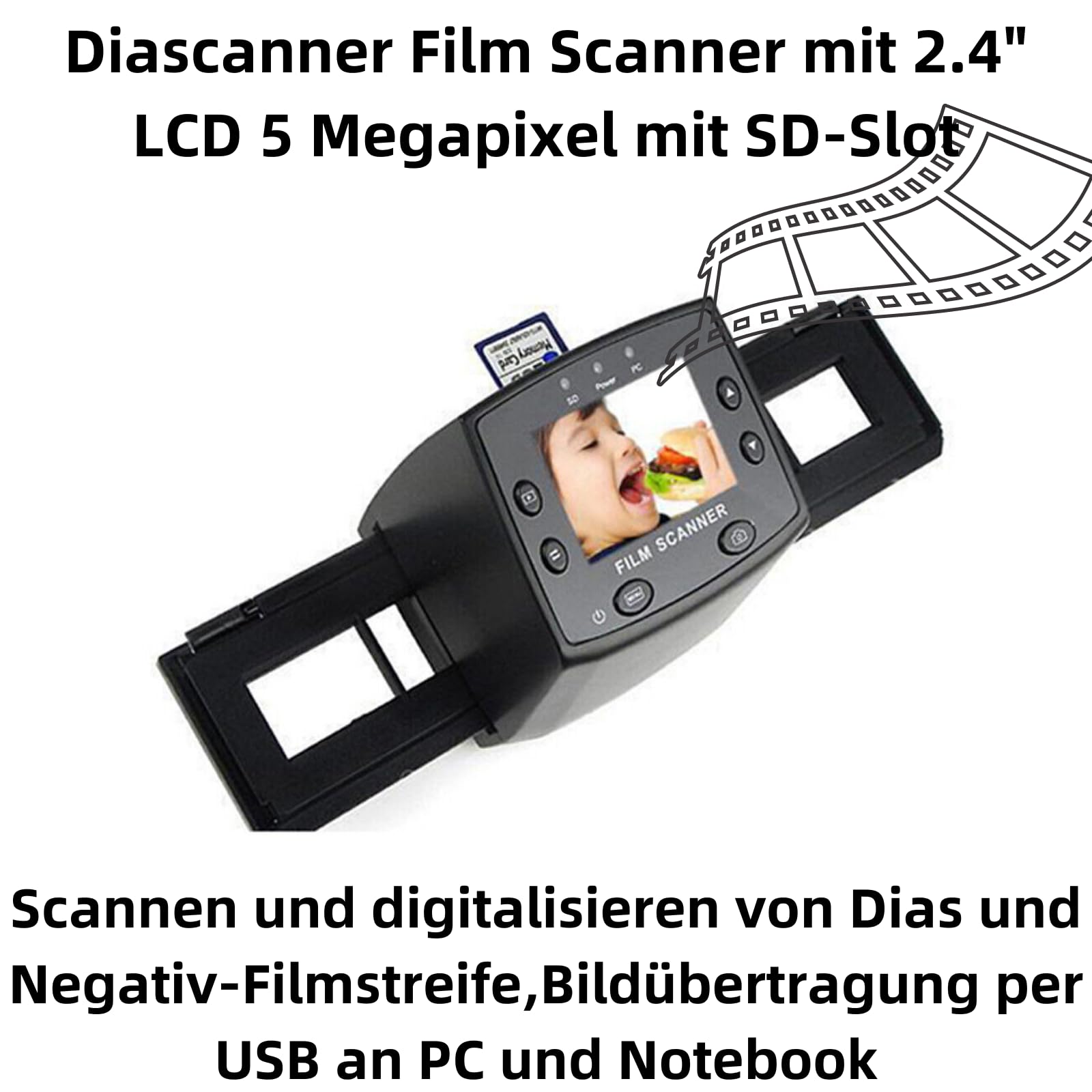 A27D Film- und Diascanner 5MP Negativ- und Diascanner 2,4" LCD Digitalisieren Fotos JPEG SD-Slot