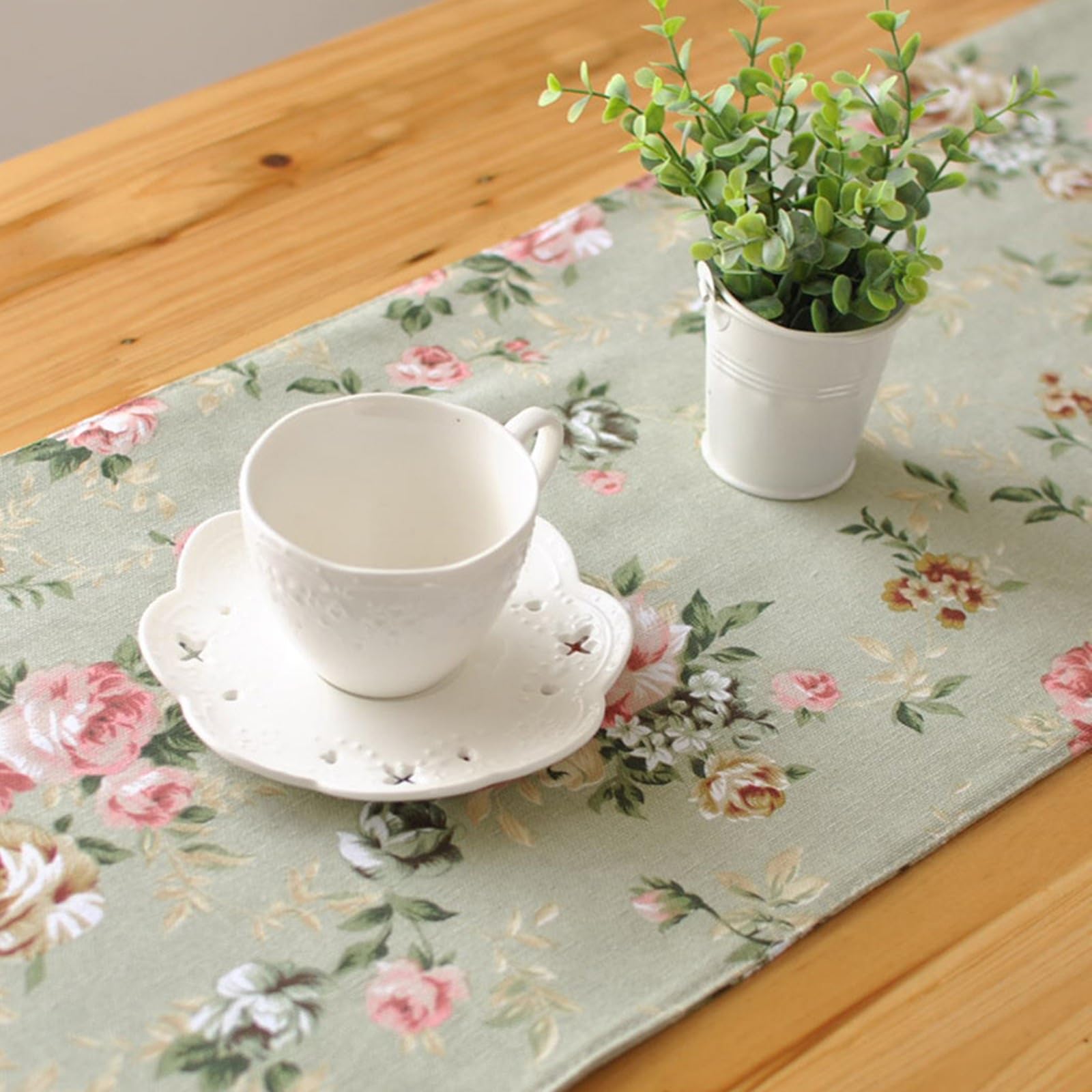 Tischläufer Modern Baumwolle, Tischläufer Wohnzimmer 30x220 cm, Blüte und Blatt