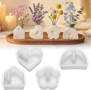 4 Stück Silikonformen Gießformen Kerzenhalter,Silikonform für Kerzen,Kerzenformen DIY Vases Resin,Herz Vase Gießformen,Blumenvase Silikonformen,Handgefertigte Silikonform,Herstellung Stifthaltern