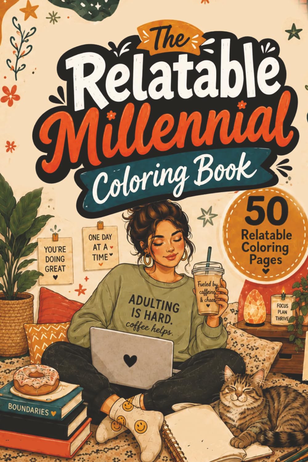 The Relatable Millennial Coloring Book: 50 Funny, Cozy & Relatable Coloring Pages for Stress Relief, Self-Care, Coffee Lovers, Plant Parents, and Everyday Adulting Chaos