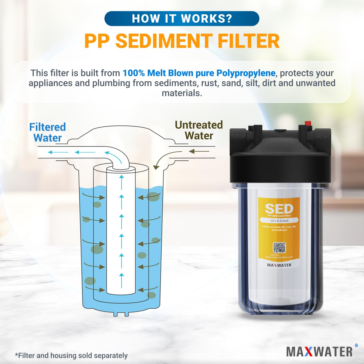Max Water Filtro de agua de sedimentos para toda la casa de 5 micrones, 10 x 4.5 pulgadas, cartuchos de repuesto para filtro de agua de pozo de polipropileno fundido para DGD-5005, AP810, SDC-45-1001,