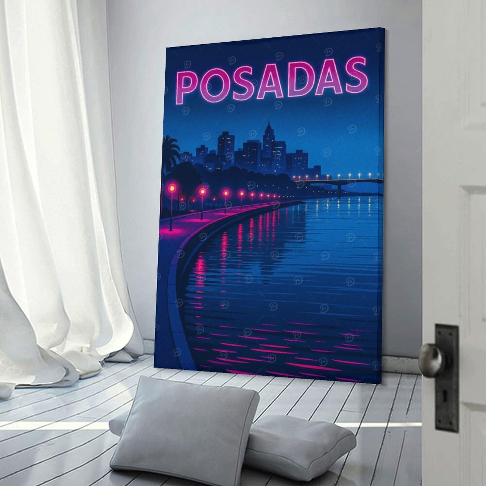 Junmoney Posadas Cityscape at Night Wall Picture Print 20x30inch(50x75cm), for Corridors, Hallways Or Apartment Entries, Wall Decor to Refresh Empty Corners