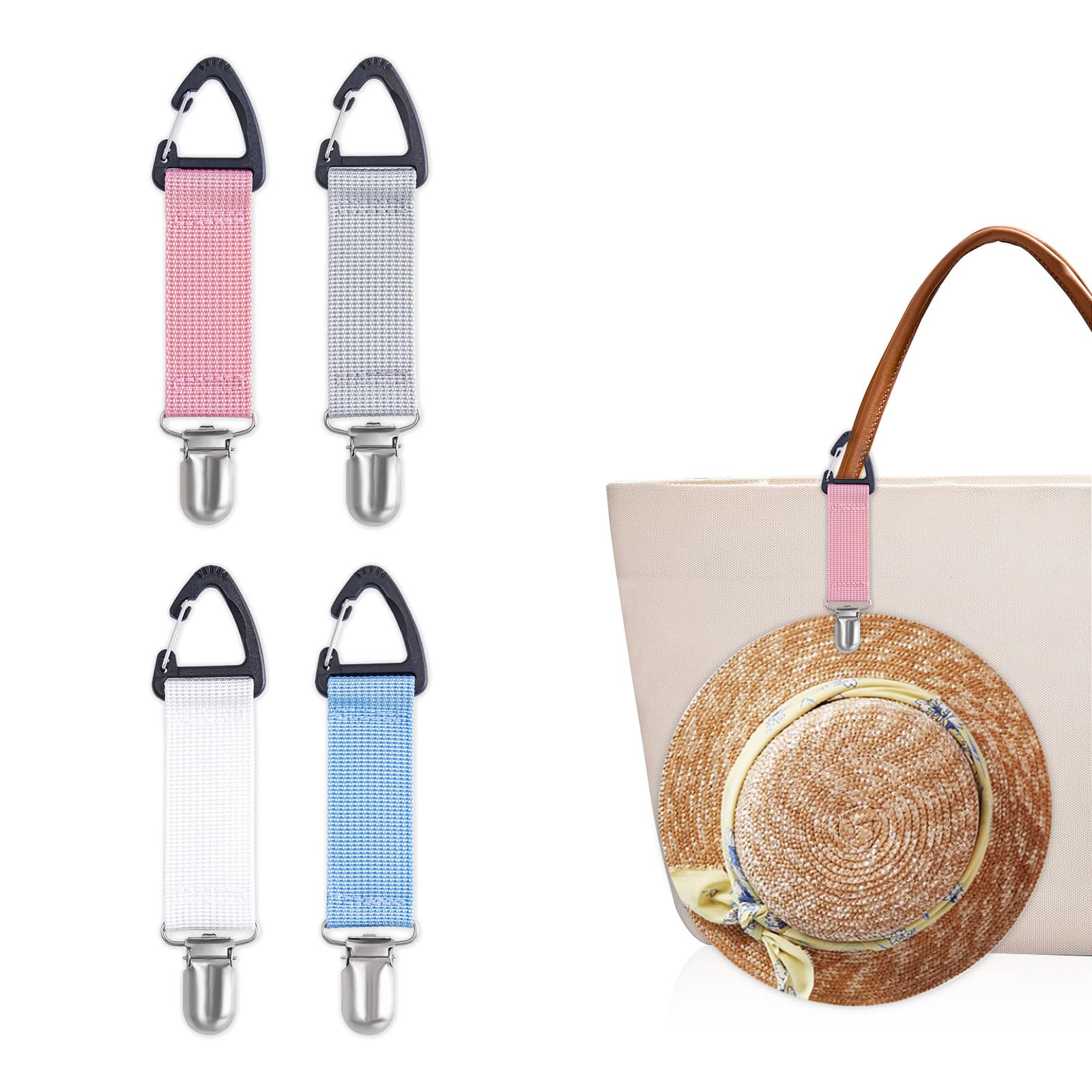 4Pcs Elastic Hat Clip for Travel, Hat Holder Hands Free Bag Accessory for Traveling Bags, Backpacks, Purses, Totes Black