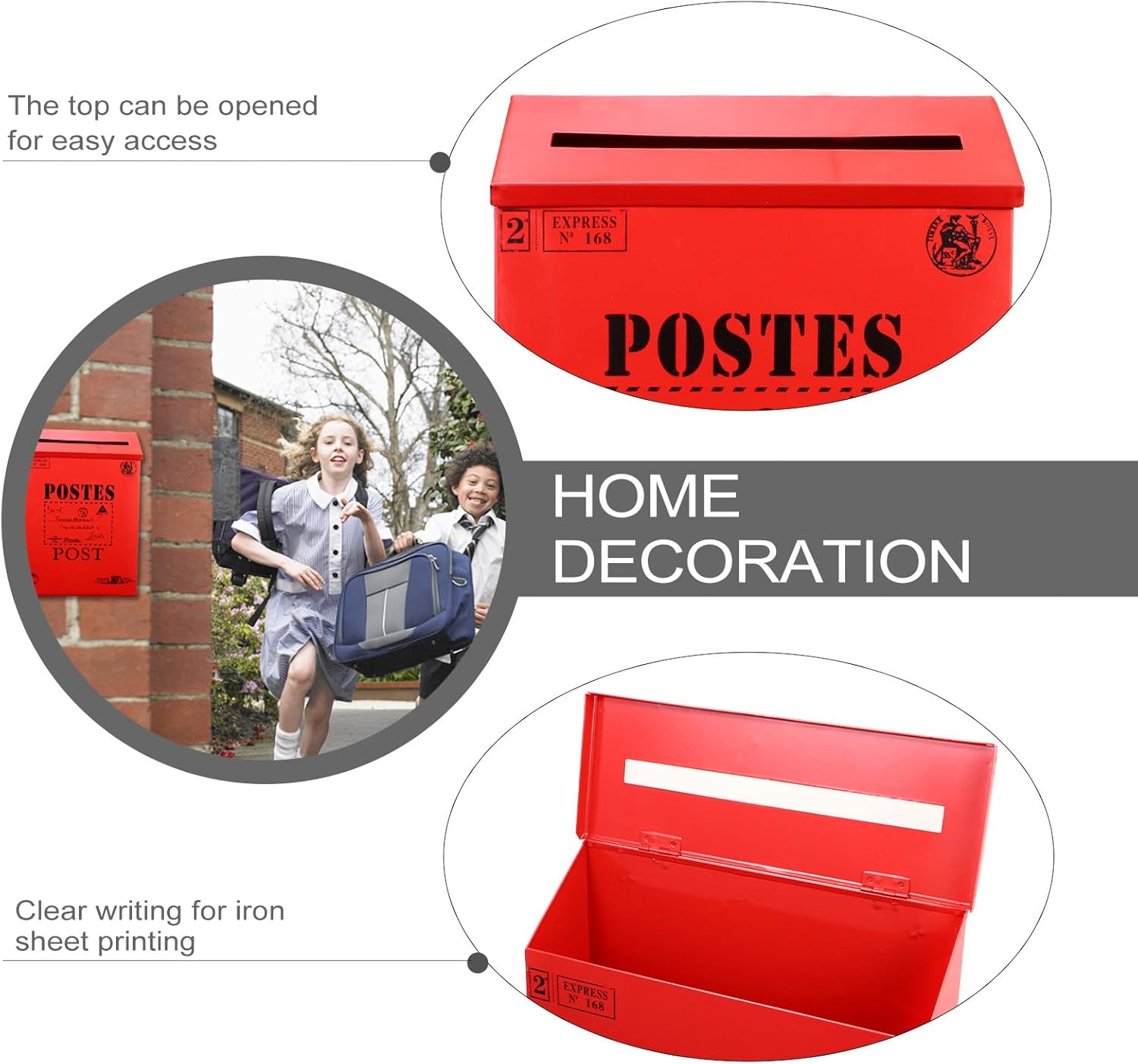 Vintage Letter Box Red Wall-Mount Post Box with Hooks Rustic Mail Organizer for Home Decoration and Photo Accessory