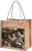 senya Canvas Tote Bag Women Beach Bag Burlap Beach Totes Grocery Shopping Travel Swim Gym Bags 9.8x9.8in Sleeping Kittens Pattern