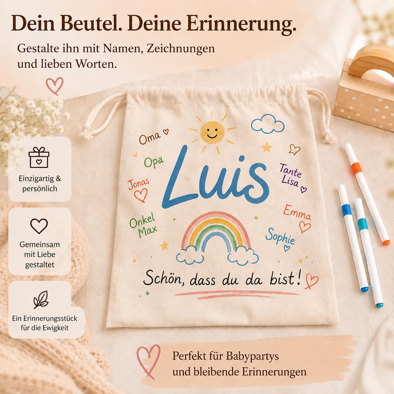 Bauklötze Bemalen Babyparty – Spiele & Baby Party Dekoration, Geschenk zur Geburt & Baby Shower, kreative Partyaktivität - 26 Bauklötze / 53 Teile