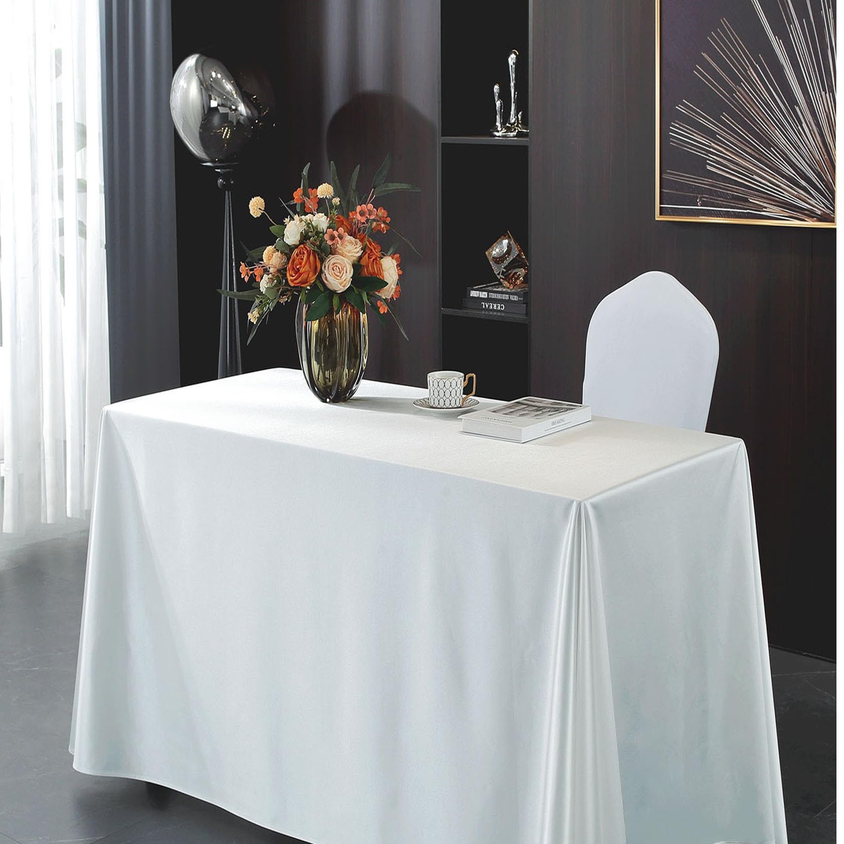 Mantel Antimanchas 200 x 250 cm Mantel de Lino, Impermeable, Antimanchas Tacto para Mesas Rectangular, Blanco