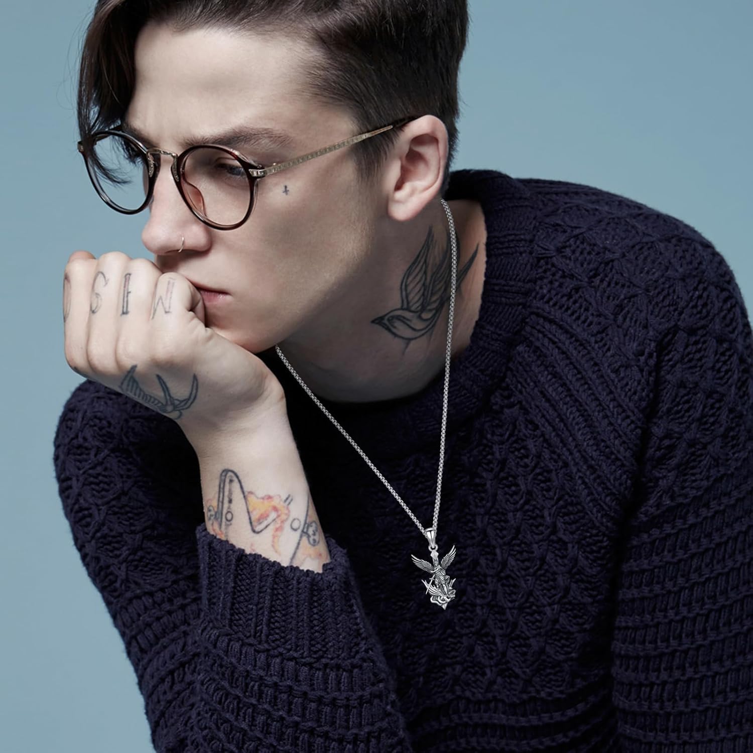 Christmas Protective Jewelry Gifts St. Michael Necklace 925 Sterling Silver Oxidized Religious Amulet Pendant for Men Women, Guardian Angel Jewelry