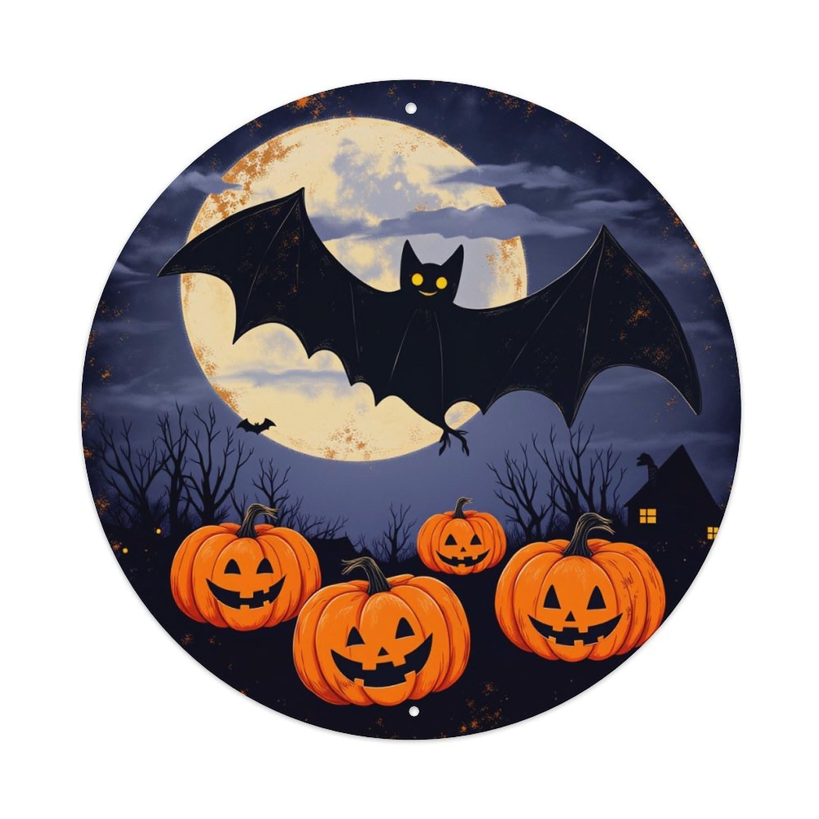 Halloween Moon Bat Pumpkins Night Tin Sign Metal Poster Vintage Metal Signs for Home Man Cave Bar Cafe Kitchen laundry room Wall Decorations Gift 8x8Inch