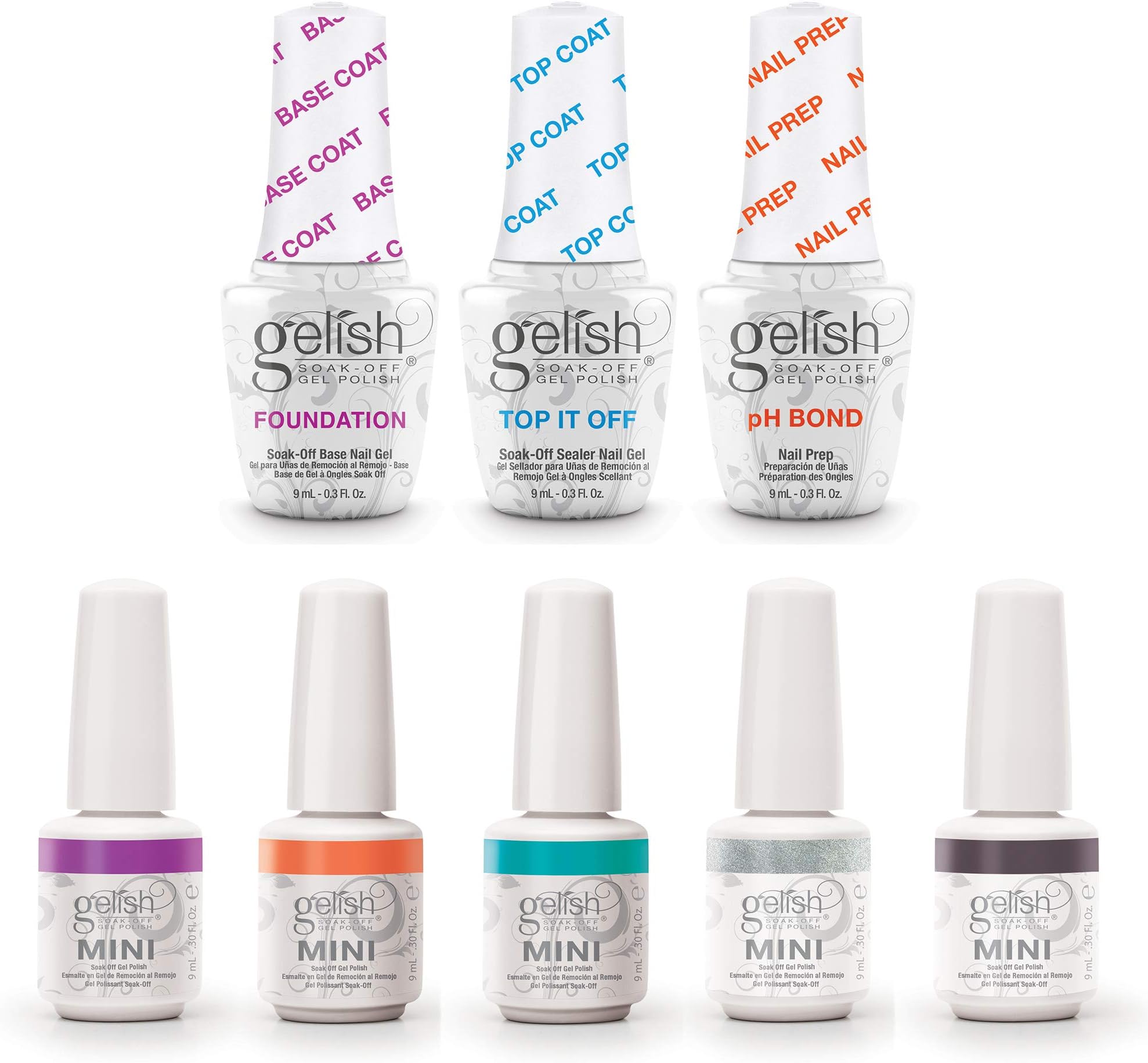 Gelish Terrific Trio Essentials Soak Off Gel Nail Polish Kit with Gelish Mini Petal Collection Set with 5 Gel Polish Colors