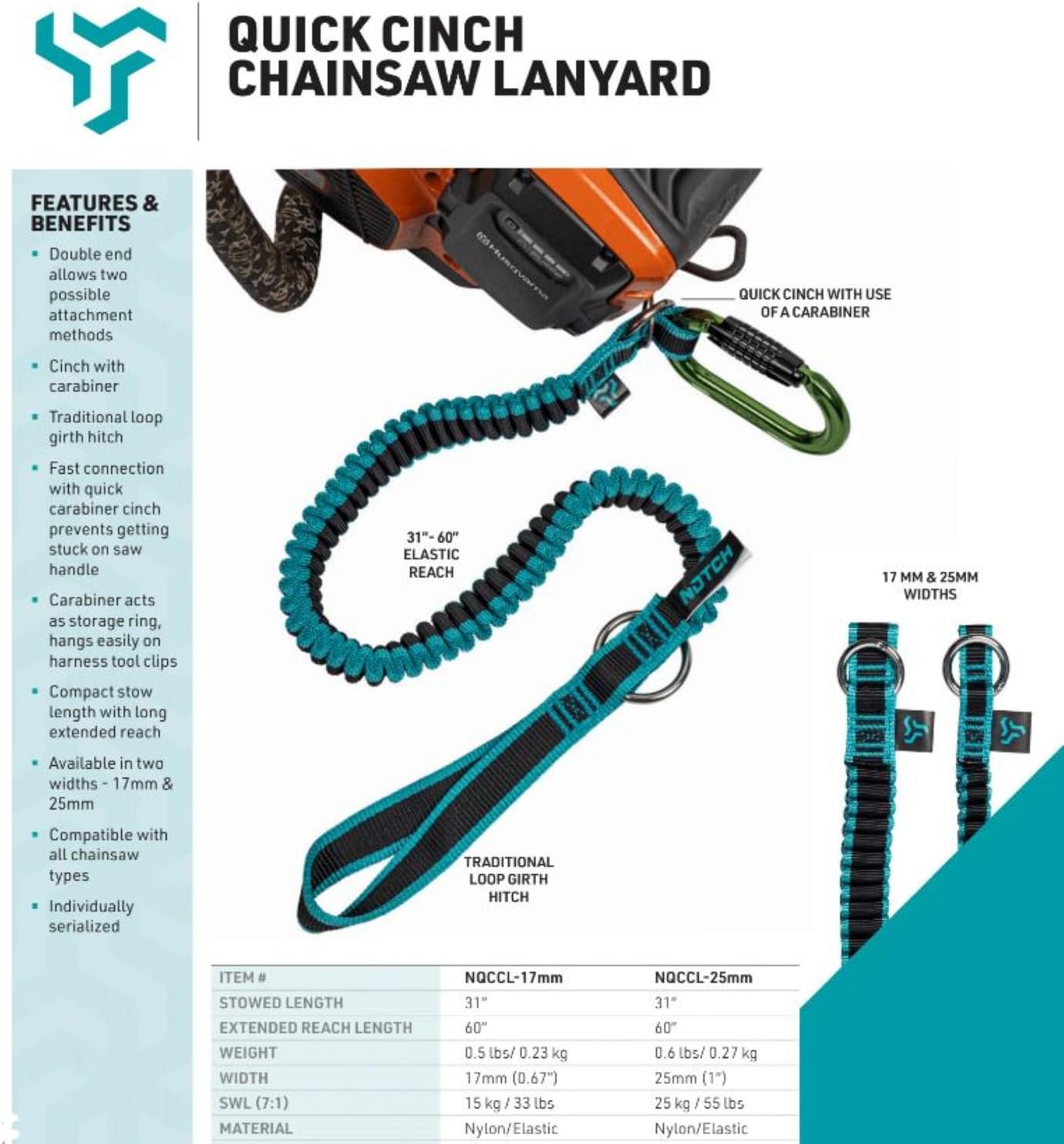 Notch Quick Cinch Chainsaw Lanyard 17mm (NQCCL-17mm)