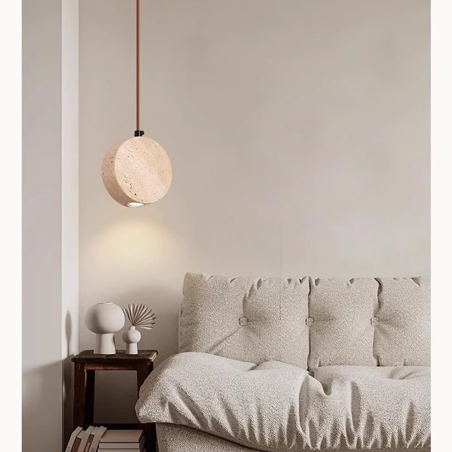 Lampadari a sospensione in pietra di travertino circolari 3,9 pollici