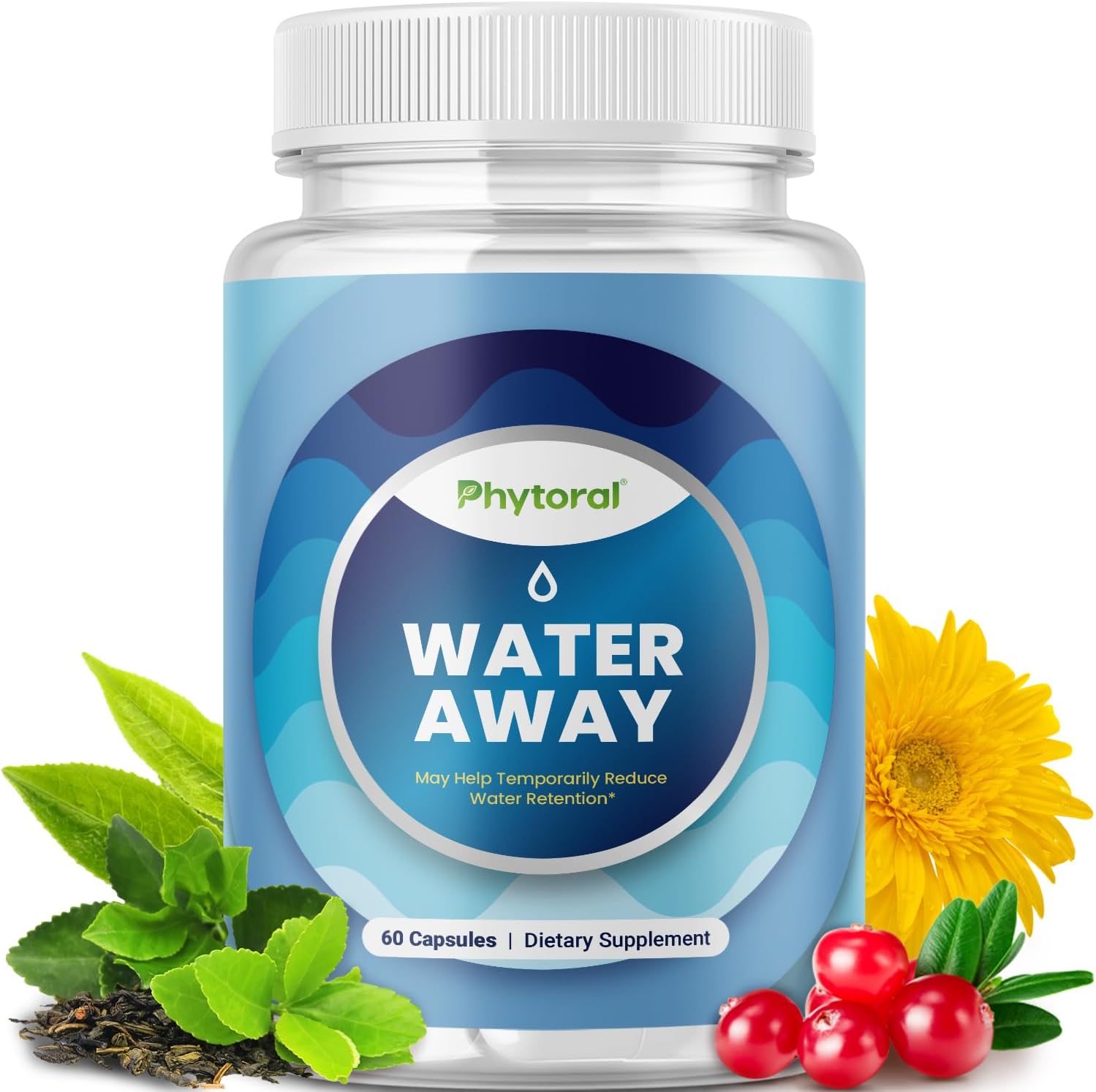 Water Retention Pills for Women & Men - Herbal Diuretic Supplements - Fluid Retention Supplement with Dandelion Leaf Extract & Green Tea for Bloating Relief - Pills for Leg & Feet Swelling - 60 Count