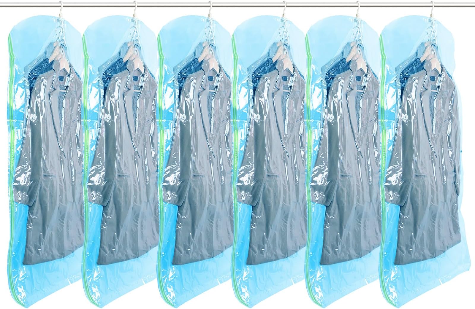 TAILI Hanging Vacuum Storage Bags Space Saver Bags for Clothes, 6 Long Vacuum Seal Bag for Suits, Coats or Jackets, Closet Organizer and Storage, Blue