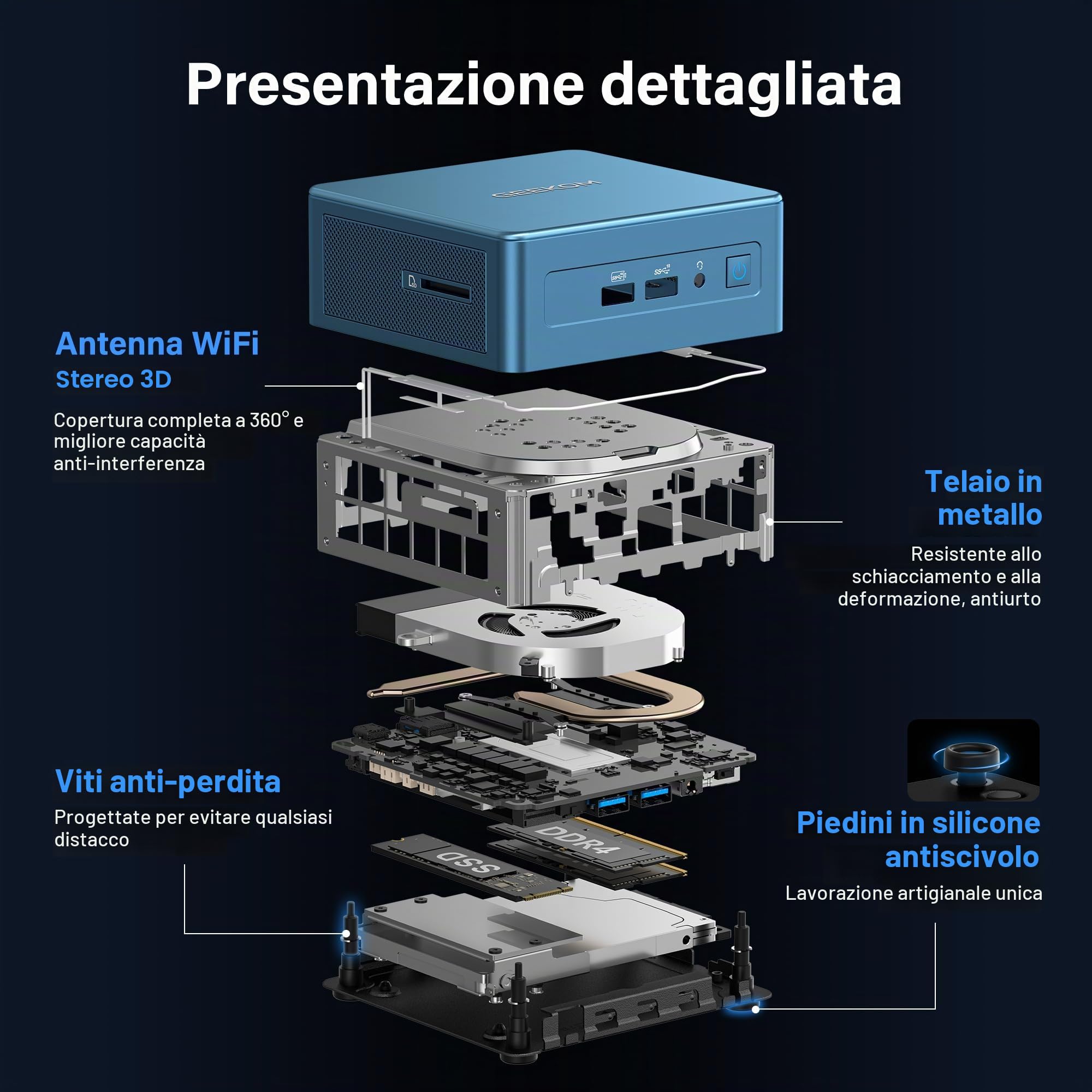 GEEKOM IT12 Mini PC con Intel i5-12450H|16GB DDR4 RAM e 512GB SSD | | Windows 11 Pro – LAN 2.5G|6 x USB| Slot SD – Garanzia 3 Anni – Ideale per Multitasking e Controllo Industriale