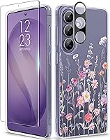 Vista 16 de GVIEWIN Funda protectora para Samsung Galaxy S25, transparente floral, delgada, a prueba de golpes, para mujer, no se pone amarilla, con protector