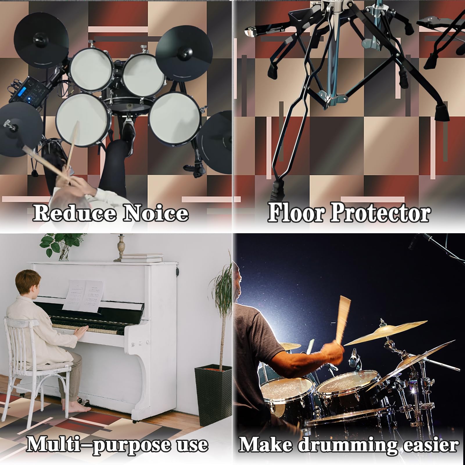 Mata perkusyjna, antypoślizgowa, dźwiękoszczelna, mata do użytku wewnątrz i na zewnątrz, elektroniczny zestaw perkusyjny jazzowy, do bębna basowego, werbla, izolacja akustyczna, dywan 120 x 100 cm