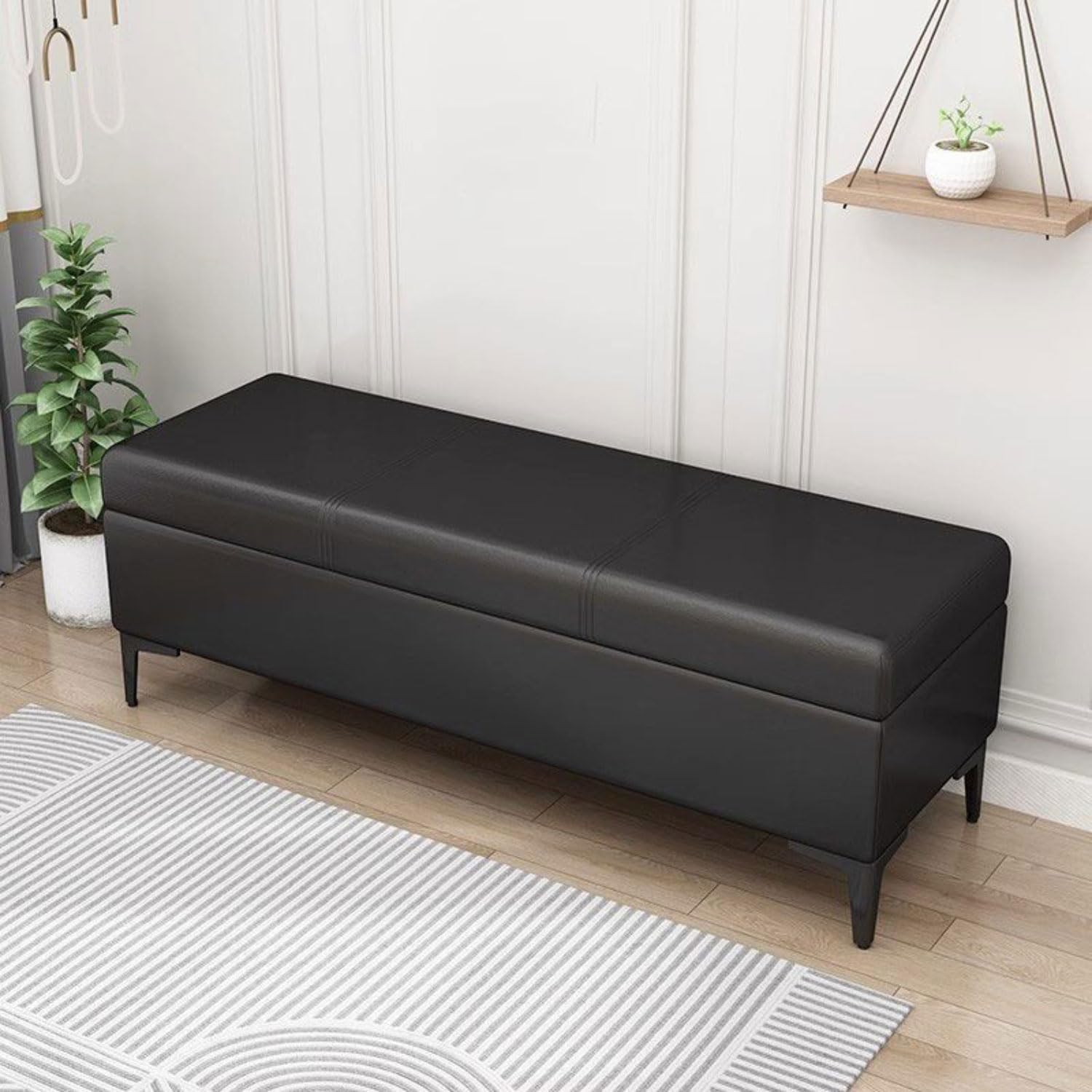 Pouf en cuir haut de gamme avec coffre de rangement 100 cm