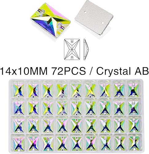 Miniatura 2 de DONGZHOU AB - Diamantes de imitación para coser con parte trasera plana con agujeros, rectángulo, piedras preciosas para disfraces, ropa, ropa,