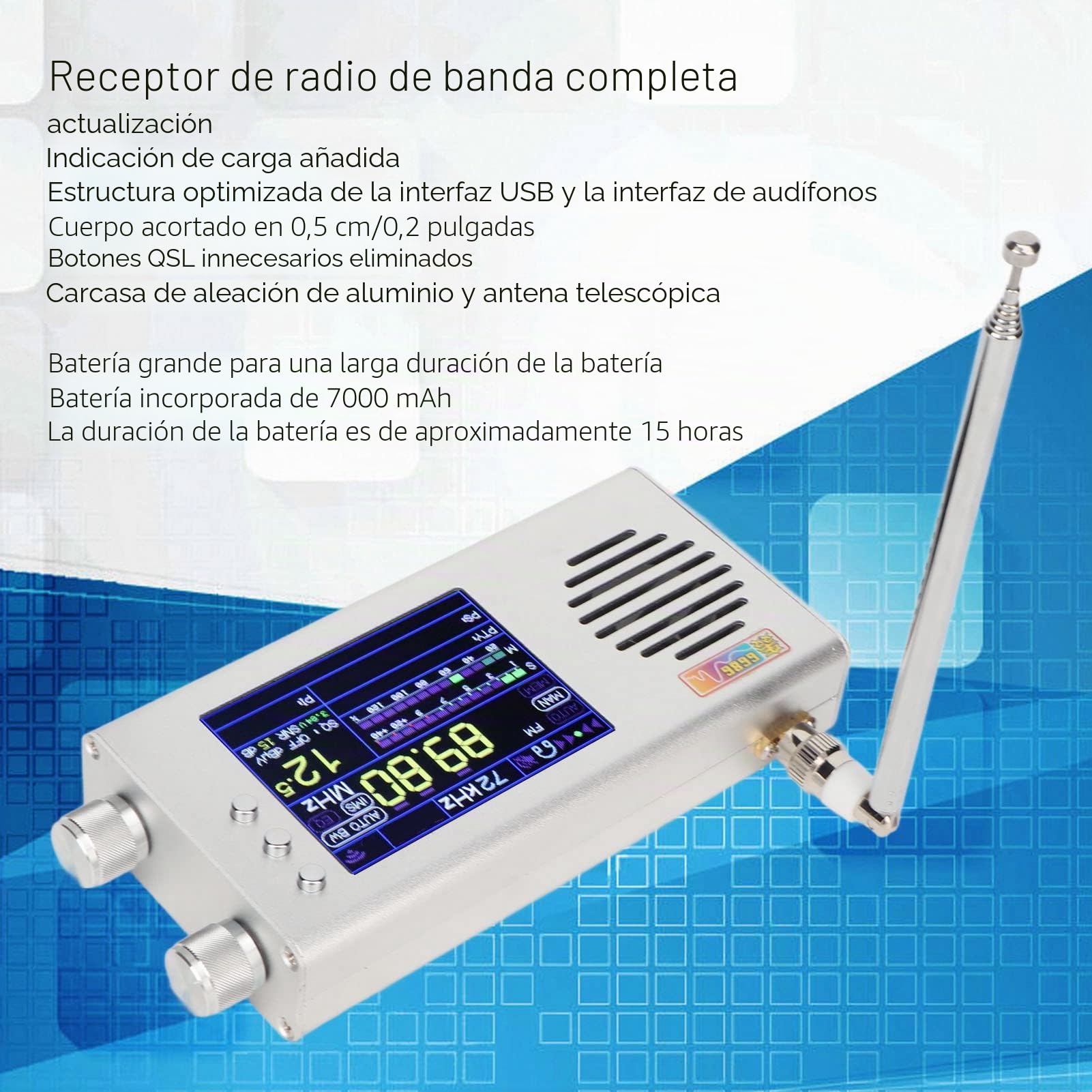 Receptor de Radio de Banda Completa, Radio Am FM de Corta de Larga de Media, Radio de Banda Completa Portátil LCD de 3,2 Pulgadas con Caja de Metal, Altavoz,