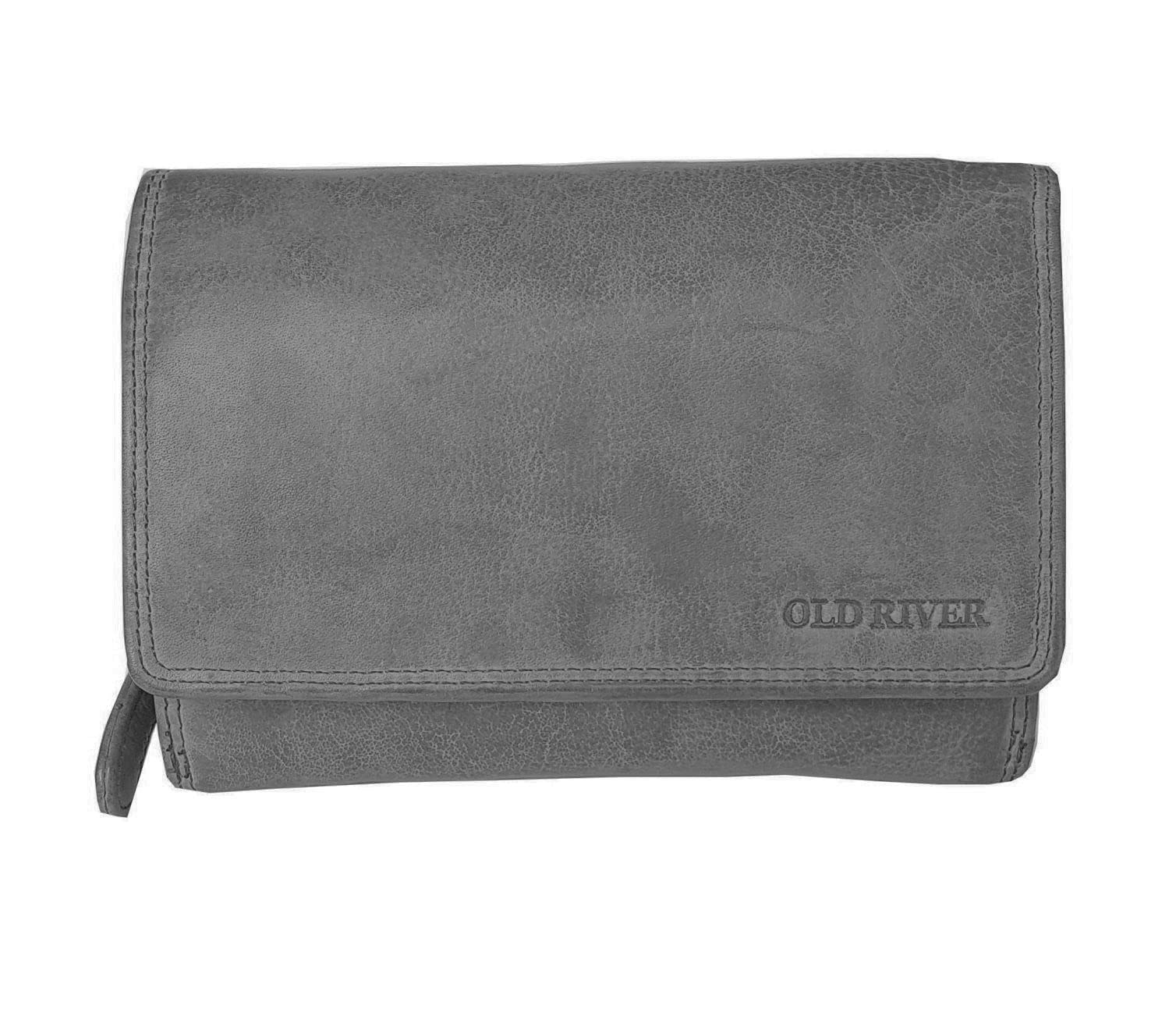 Monedero de piel para mujer, monedero, duradero, con tarjetero y portamonedas, gris, Mittel, Cartera