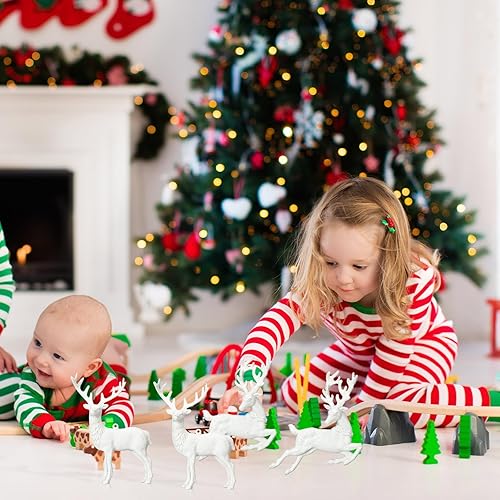 Miniatura 7 de Geetery 12 adornos navideños de renos para árbol, decoración colgante de ciervos con purpurina blanca, decoración rústica de renos para fiestas,