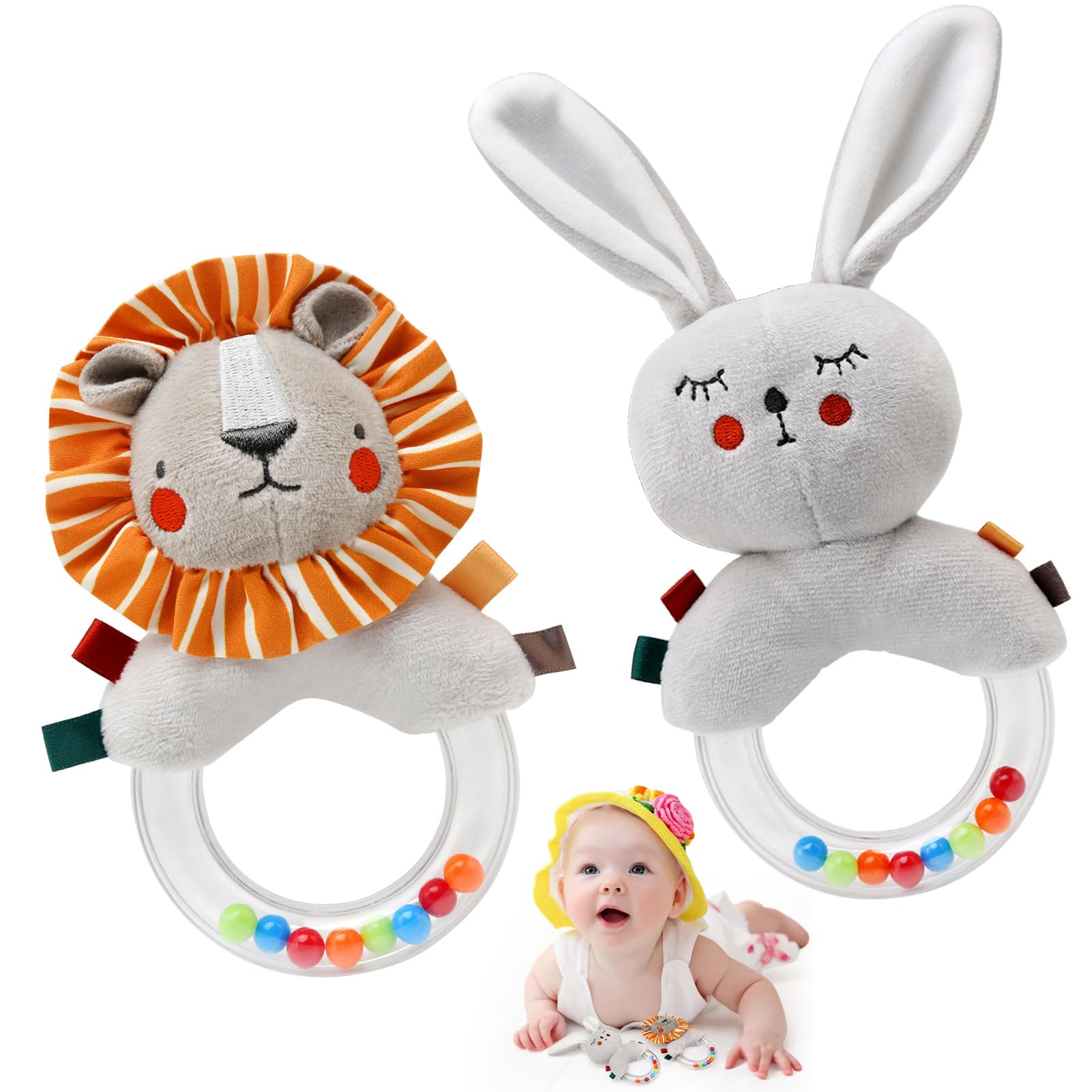 JoyLife Sonajero Bebe 0 3 6 12 Meses Montessori Bebe 0 a 12 Meses Juguetes Sonajero Juguetes de Animales Suaves para Bebé Sonajero de Juguete Regalos Bebes Recien Nacidos Originales 2 Piezas