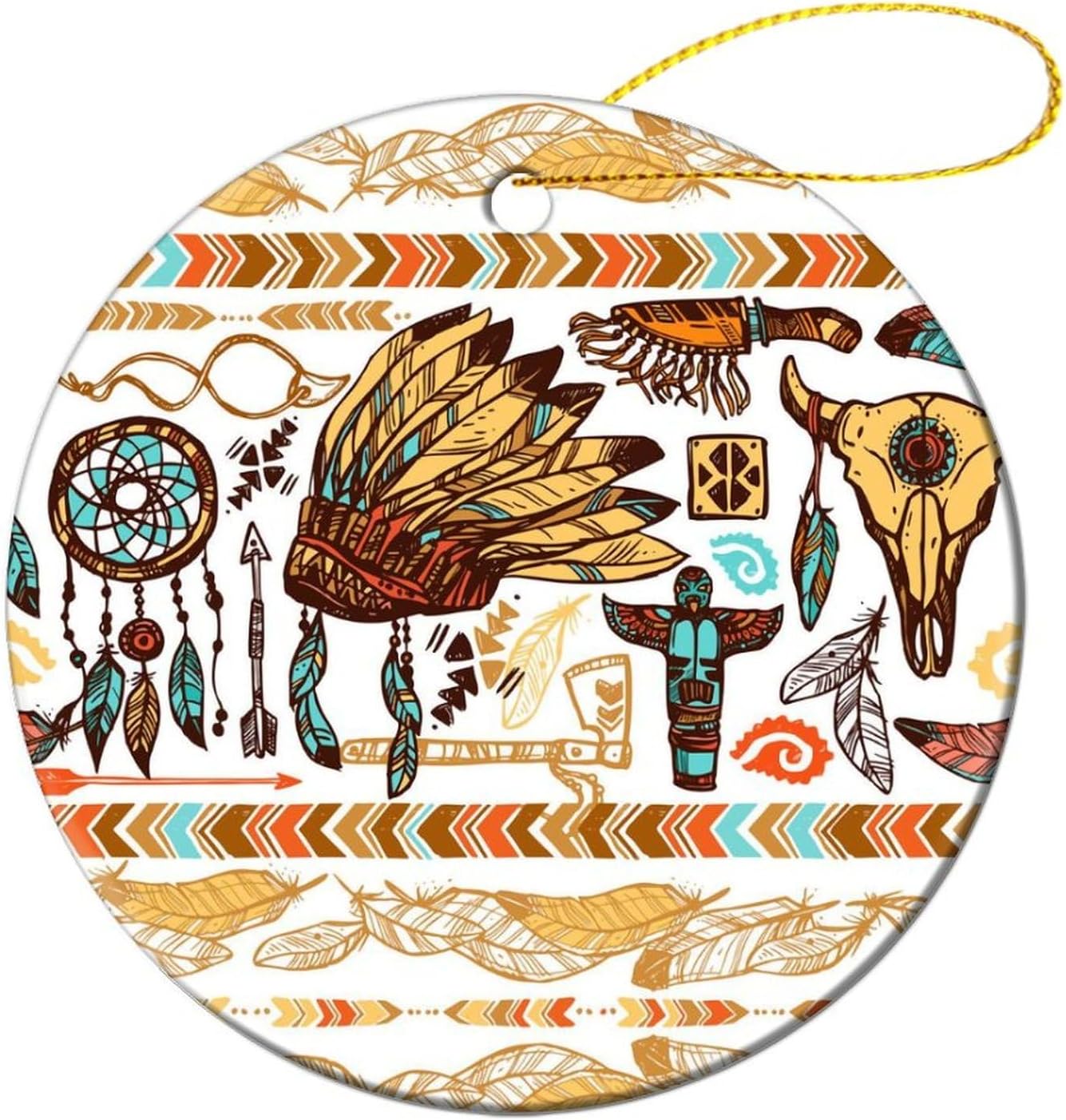 Native Americans Round Christmas Ornaments Hanging Pendant Souvenir Decoration for Xmas Tree Decoration